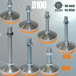 Chân Tăng Chỉnh Chịu Tải Siêu Nặng (Bát Thép Mạ Crom, M16/M20) chan tang chiu tai sieu nang d100 - Cơ Khí Nemo