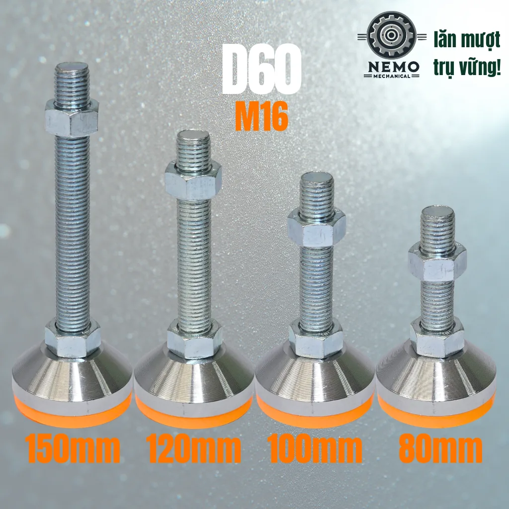Chân Tăng Chỉnh Chịu Tải Siêu Nặng (Bát Thép Mạ Crom, M16/M20) chan tang chiu tai sieu nang d60 - Cơ Khí Nemo