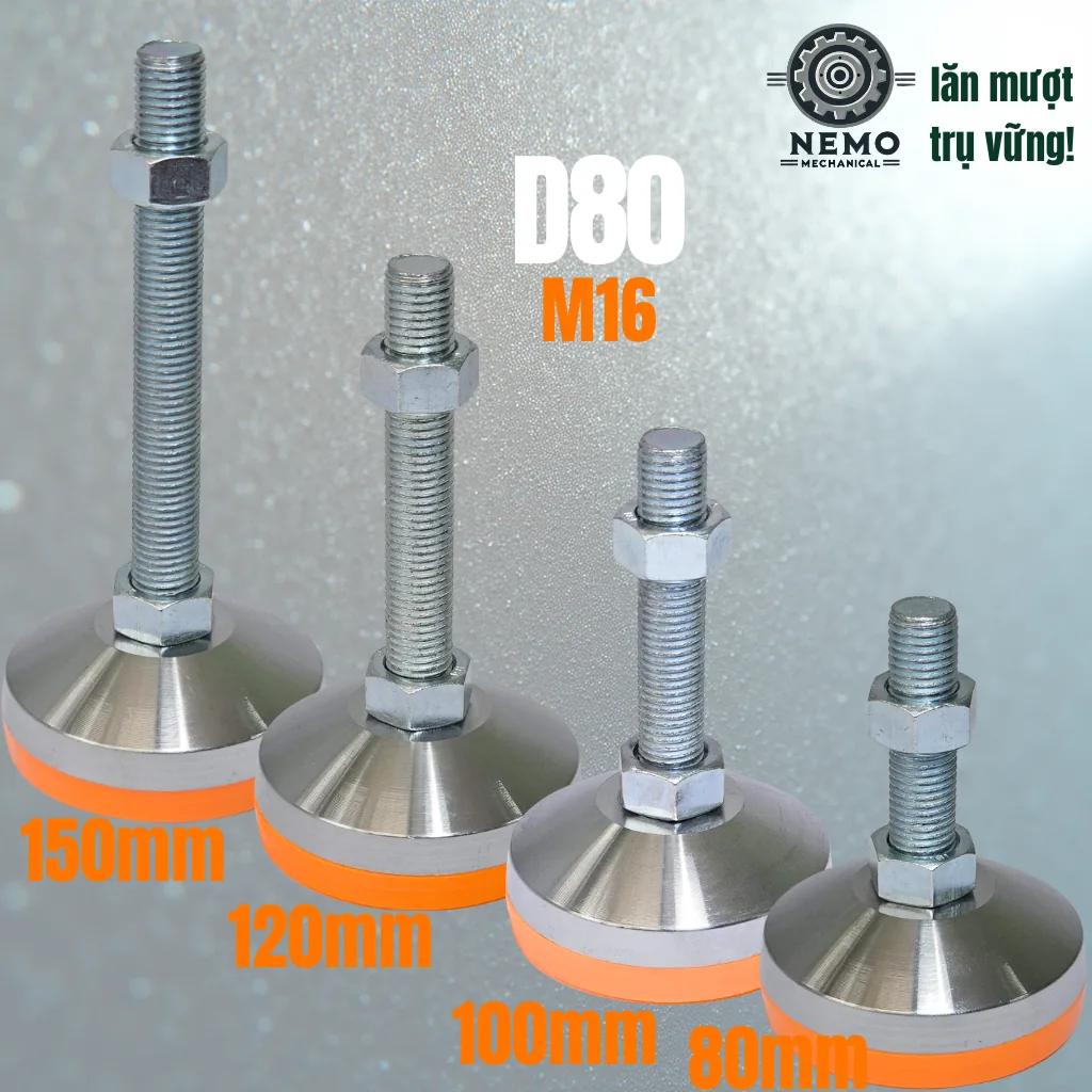 Chân Tăng Chỉnh Chịu Tải Siêu Nặng (Bát Thép Mạ Crom, M16/M20) chan tang chiu tai sieu nang d80 - Cơ Khí Nemo