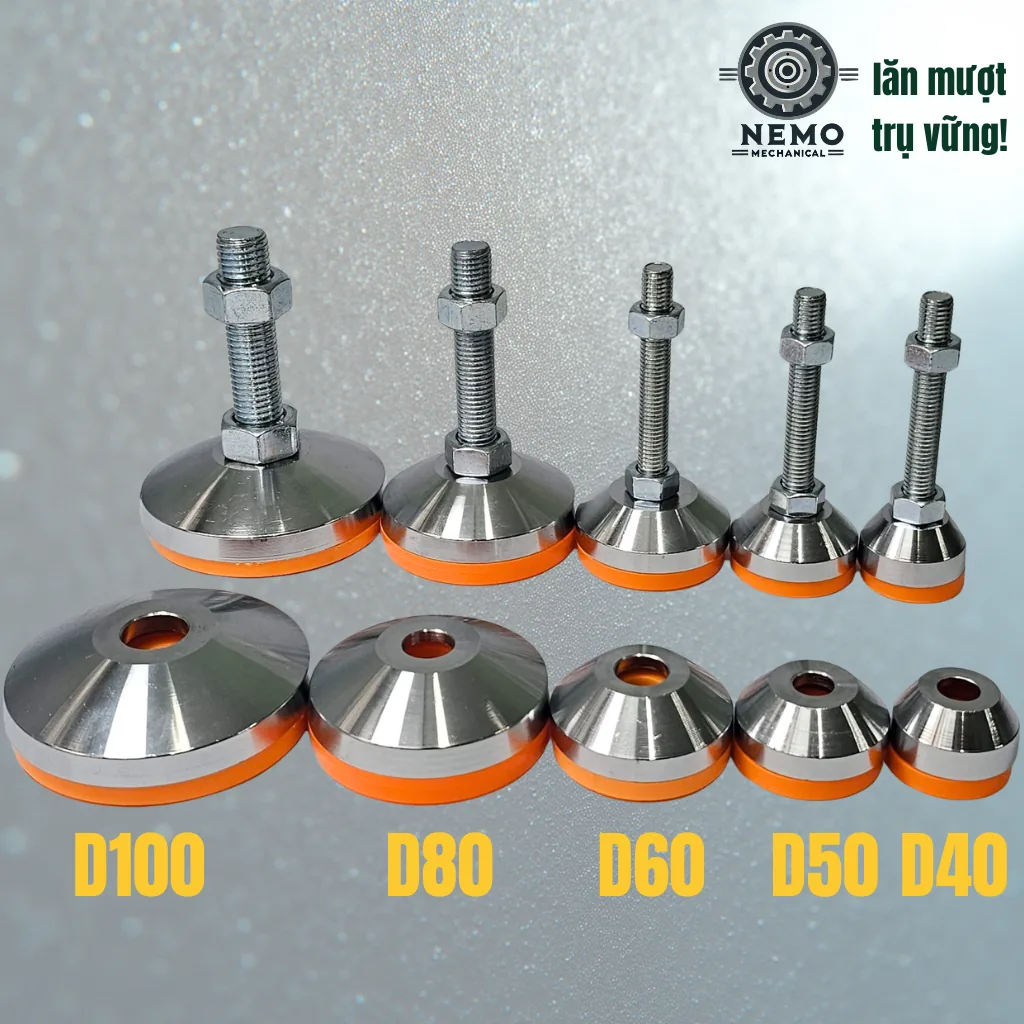 Chân Tăng Chỉnh Chịu Tải Nặng - Bát Thép Mạ Crom (M10, M12) chan tang chinh chiu tai nang chung loai - Cơ Khí Nemo