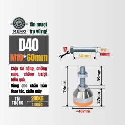 Chân Tăng Chỉnh Chịu Tải Nặng - Bát Thép Mạ Crom (M10, M12) chan tang chinh chiu tai nang d40m10l60 - Cơ Khí Nemo