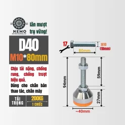 Chân Tăng Chỉnh Chịu Tải Nặng - Bát Thép Mạ Crom (M10, M12) chan tang chinh chiu tai nang d40m10l80 - Cơ Khí Nemo