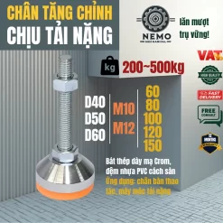 Chân Tăng Chỉnh Chịu Tải Nặng - Bát Thép Mạ Crom (M10, M12) - Cơ Khí Nemo