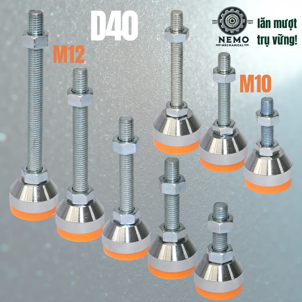 Chân Tăng Chỉnh Chịu Tải Nặng - Bát Thép Mạ Crom (M10, M12) chan tang chiu tai nang d40 - Cơ Khí Nemo