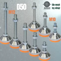 Chân Tăng Chỉnh Chịu Tải Nặng - Bát Thép Mạ Crom (M10, M12) chan tang chiu tai nang d50 - Cơ Khí Nemo