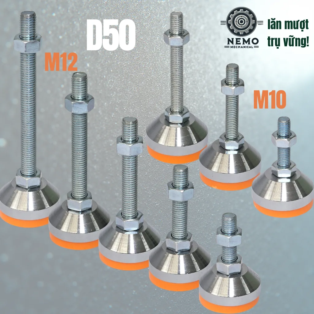 Chân Tăng Chỉnh Chịu Tải Nặng - Bát Thép Mạ Crom (M10, M12) chan tang chiu tai nang d50 - Cơ Khí Nemo