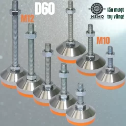 Chân Tăng Chỉnh Chịu Tải Nặng - Bát Thép Mạ Crom (M10, M12) chan tang chiu tai nang d60 - Cơ Khí Nemo