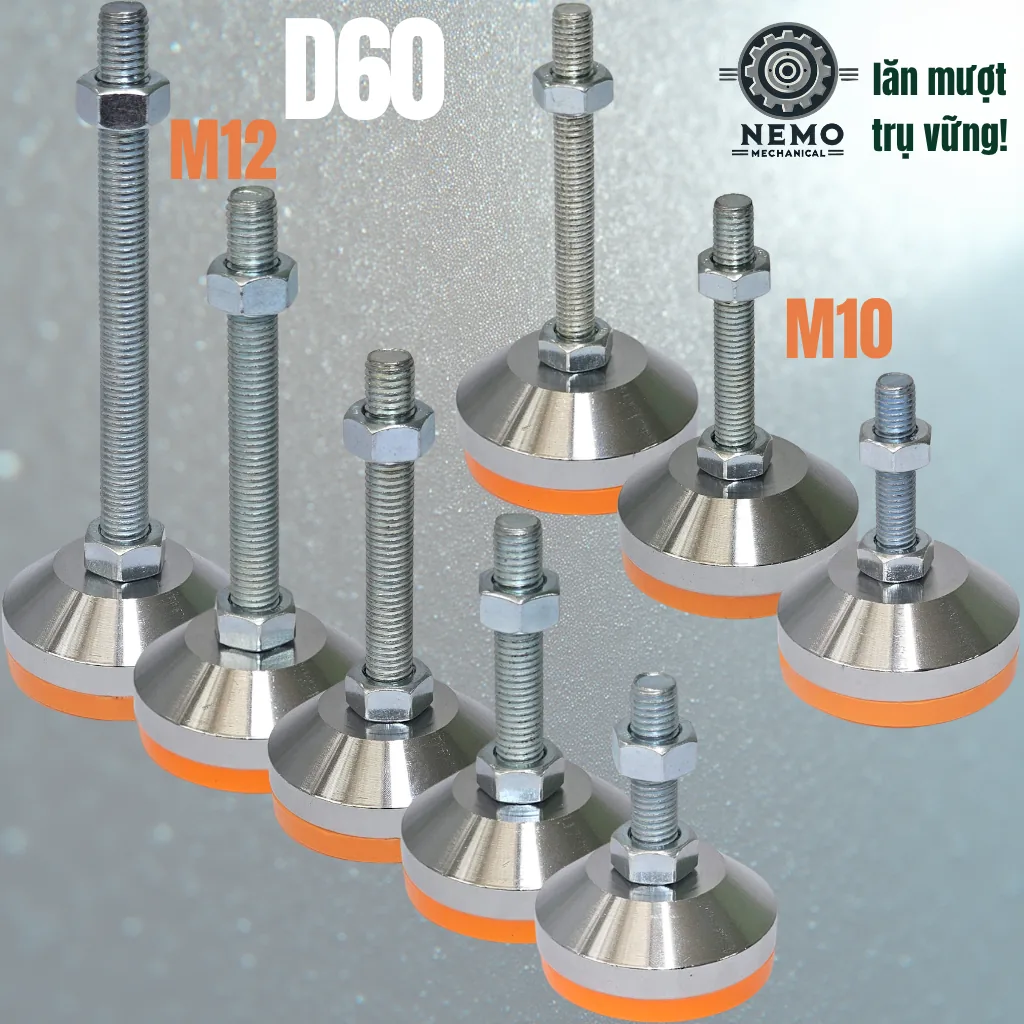 Chân Tăng Chỉnh Chịu Tải Nặng - Bát Thép Mạ Crom (M10, M12) chan tang chiu tai nang d60 - Cơ Khí Nemo