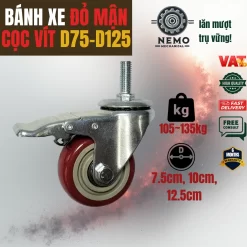 Bánh xe PVC đỏ mận cọc vít - Cơ Khí Nemo