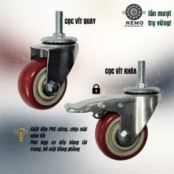 Bánh xe PVC đỏ mận cọc vít banh xe do man coc vit - Cơ Khí Nemo (chi tiết 2)