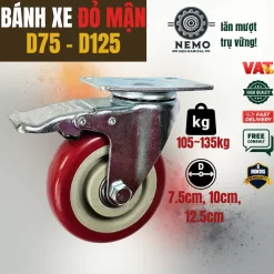Bánh xe PVC đỏ mận mặt bích, có bạc đạn - Cơ Khí Nemo