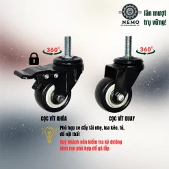 Bánh xe PVC đen trắng cọc vít, có bạc đạn banh xe den trang coc vit - Cơ Khí Nemo (chi tiết 2)
