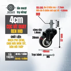 Bánh xe PVC đen trắng cọc vít, có bạc đạn banh xe den trang coc vit 4cm - Cơ Khí Nemo
