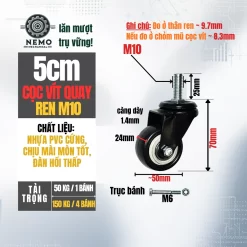 Bánh xe PVC đen trắng cọc vít, có bạc đạn banh xe den trang coc vit 5cm - Cơ Khí Nemo