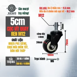 Bánh xe PVC đen trắng cọc vít, có bạc đạn banh xe den trang coc vit 5cm - Cơ Khí Nemo (chi tiết 3)