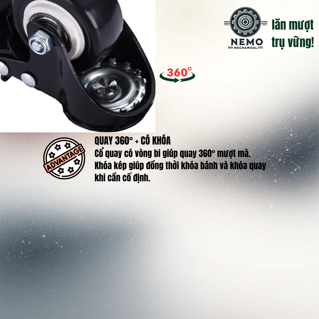 Bánh xe PVC đen trắng cọc vít, có bạc đạn banh xe den trang coc vit - Cơ Khí Nemo (chi tiết 5)