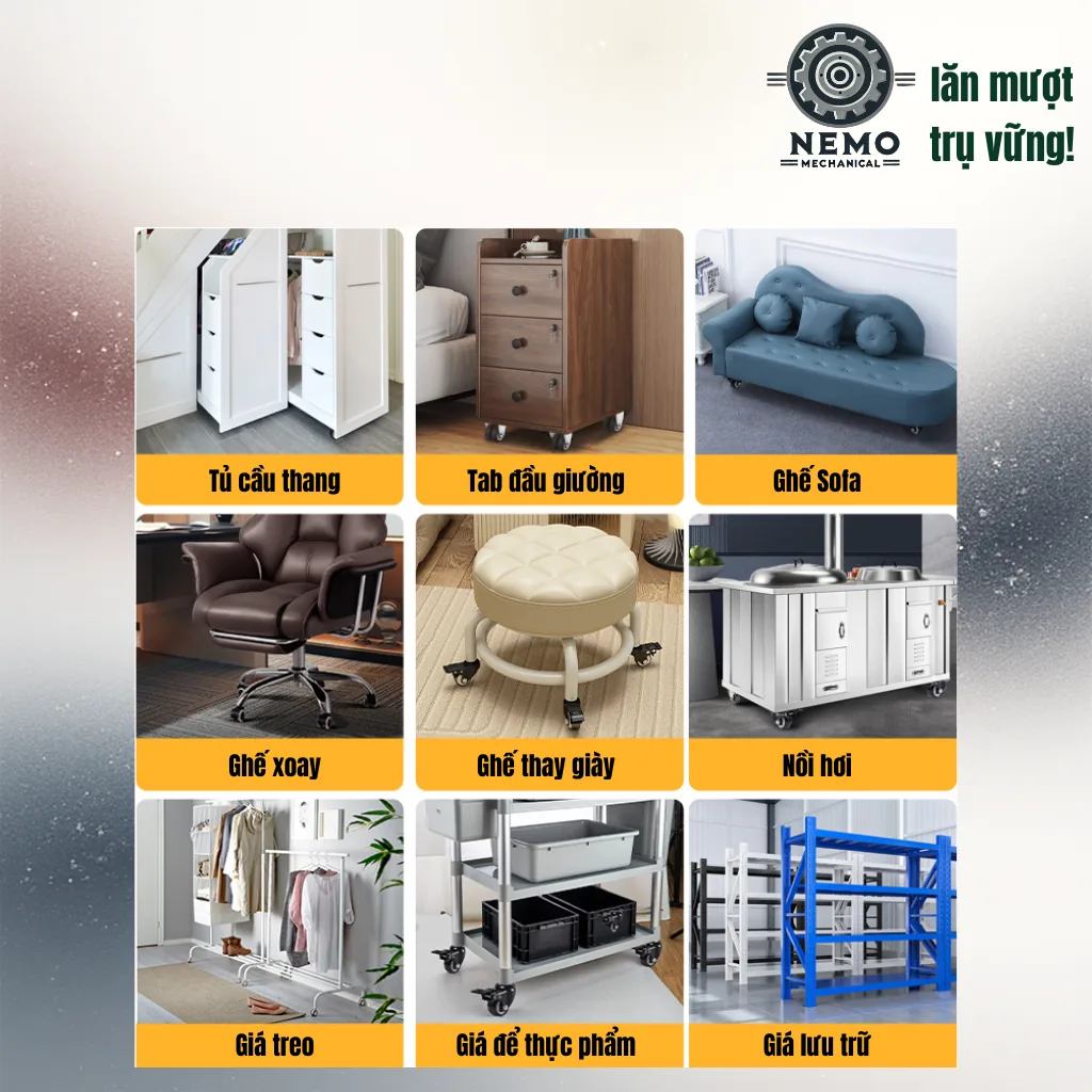 Bánh xe PVC đen trắng cọc vít, có bạc đạn banh xe den trang coc vit - Cơ Khí Nemo (chi tiết 7)