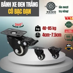 Bánh xe PVC đen trắng mặt bích, có bạc đạn - Cơ Khí Nemo