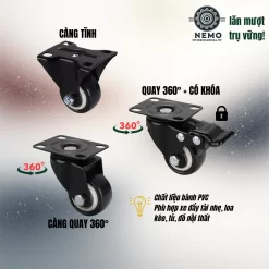 Bánh xe PVC đen trắng mặt bích, có bạc đạn banh xe den trang mat bich - Cơ Khí Nemo (chi tiết 2)