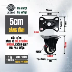 Bánh xe PVC đen trắng mặt bích, có bạc đạn banh xe den trang mat bich 5cm - Cơ Khí Nemo