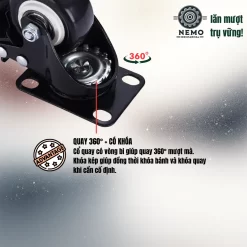 Bánh xe PVC đen trắng mặt bích, có bạc đạn banh xe den trang mat bich - Cơ Khí Nemo (chi tiết 5)