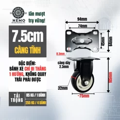 Bánh xe PVC đen trắng mặt bích, có bạc đạn banh xe den trang mat bich 7.5cm - Cơ Khí Nemo