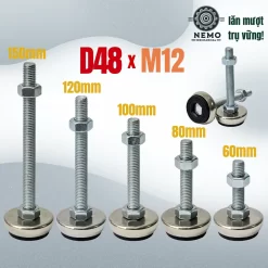 Chân Tăng Chỉnh Bát Thép Mạ Crom (M8, M10, M12) chan tang chinh ma crom d48m12 - Cơ Khí Nemo
