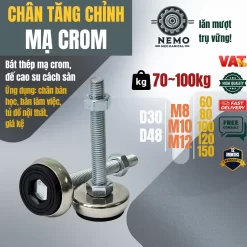 Chân Tăng Chỉnh Bát Thép Mạ Crom (M8, M10, M12) - Cơ Khí Nemo