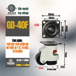 Bánh xe liền chân tăng chỉnh FootMaster banh xe lien chan tang chinh gd 40f - Cơ Khí Nemo