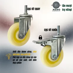 Bánh xe Nylon tải nhẹ cọc vít banh xe nylon coc vit - Cơ Khí Nemo (chi tiết 2)