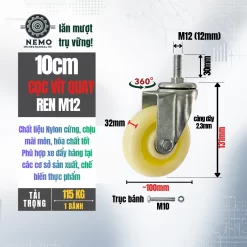 Bánh xe Nylon tải nhẹ cọc vít banh xe nylon coc vit quay 10cm - Cơ Khí Nemo
