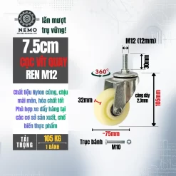 Bánh xe Nylon tải nhẹ cọc vít banh xe nylon coc vit quay 7.5cm - Cơ Khí Nemo
