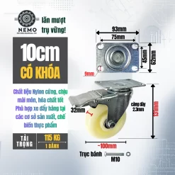 Bánh xe Nylon tải nhẹ mặt bích banh xe nylon 10cm khoa - Cơ Khí Nemo