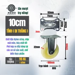 Bánh xe Nylon tải nhẹ mặt bích banh xe nylon 10cm tinh - Cơ Khí Nemo