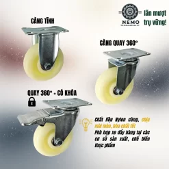 Bánh xe Nylon tải nhẹ mặt bích - Cơ Khí Nemo (chi tiết 3)
