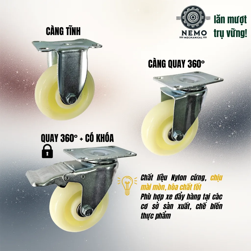 Bánh xe Nylon tải nhẹ mặt bích - Cơ Khí Nemo (chi tiết 3)