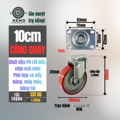Bánh xe PU cốt sắt tải nhẹ banh xe pu cot sat tai nhe 10cm quay - Cơ Khí Nemo