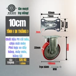 Bánh xe PU cốt sắt tải nhẹ banh xe pu cot sat tai nhe 10cm tinh - Cơ Khí Nemo