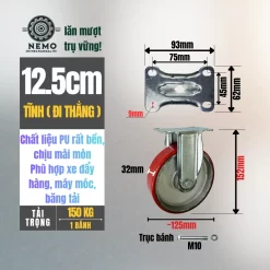 Bánh xe PU cốt sắt tải nhẹ banh xe pu cot sat tai nhe 12.5cm tinh - Cơ Khí Nemo
