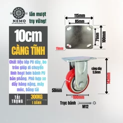 Bánh xe PU Hàn Quốc lõi gang, tải nặng banh xe pu bo tron tai nang 10cm tinh - Cơ Khí Nemo