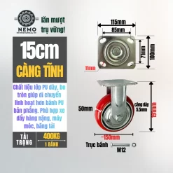 Bánh xe PU Hàn Quốc lõi gang, tải nặng banh xe pu bo tron tai nang 15cm tinh - Cơ Khí Nemo