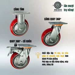 Bánh xe PU Hàn Quốc lõi gang, tải nặng banh xe pu bo tron tai nang - Cơ Khí Nemo (chi tiết 2)