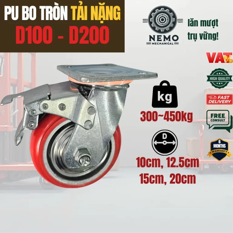 Bánh xe PU Hàn Quốc lõi gang, tải nặng - Cơ Khí Nemo