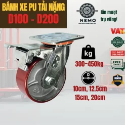 Bánh xe PU cốt sắt tải nặng, càng 5.5 ly - Cơ Khí Nemo