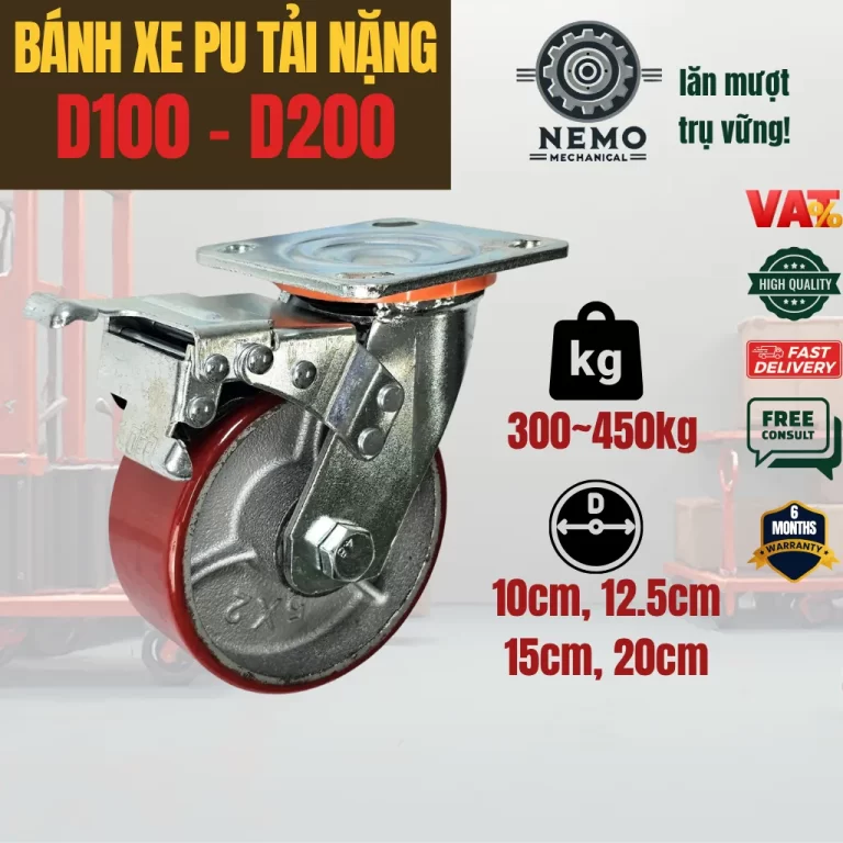 Bánh xe PU cốt sắt tải nặng, càng 5.5 ly - Cơ Khí Nemo