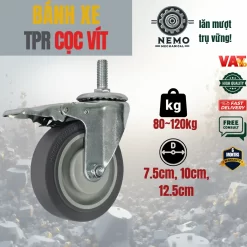 Bánh xe TPR xám (phẳng) tải nhẹ cọc vít - Cơ Khí Nemo