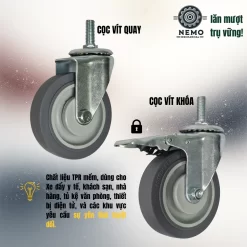 Bánh xe TPR xám (phẳng) tải nhẹ cọc vít banh xe tpr phang coc vit - Cơ Khí Nemo (chi tiết 2)