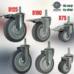 Bánh xe TPR xám (phẳng) tải nhẹ cọc vít banh xe tpr phang coc vit - Cơ Khí Nemo (chi tiết 4)
