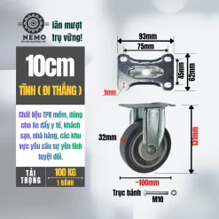 Bánh xe TPR xám (phẳng) tải nhẹ mặt bích banh xe tpr phang 10cm tinh - Cơ Khí Nemo