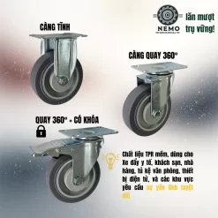 Bánh xe TPR xám (phẳng) tải nhẹ mặt bích banh xe tpr phang - Cơ Khí Nemo (chi tiết 2)